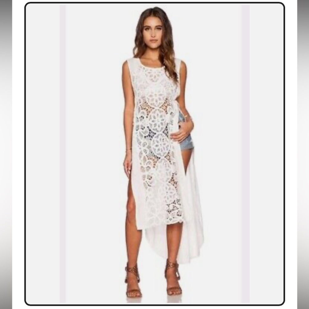 FREE PEOPLE white crochet sleeveless boho top Size Large
